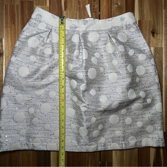 Maeve by Anthropologie Cream Navy Polka Dot Stripes Sequins Textured Skirt Sz 8 - Picture 6 of 9
